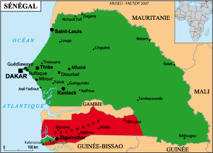 Senegal Map with Casamance in Red