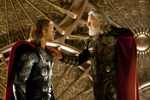 Sir Anthony Hopkins and Chris Hemsworth in Thor
