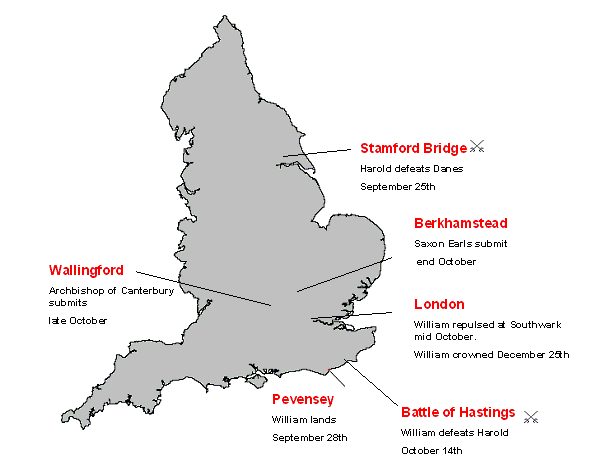 Map of England Norman Invasion