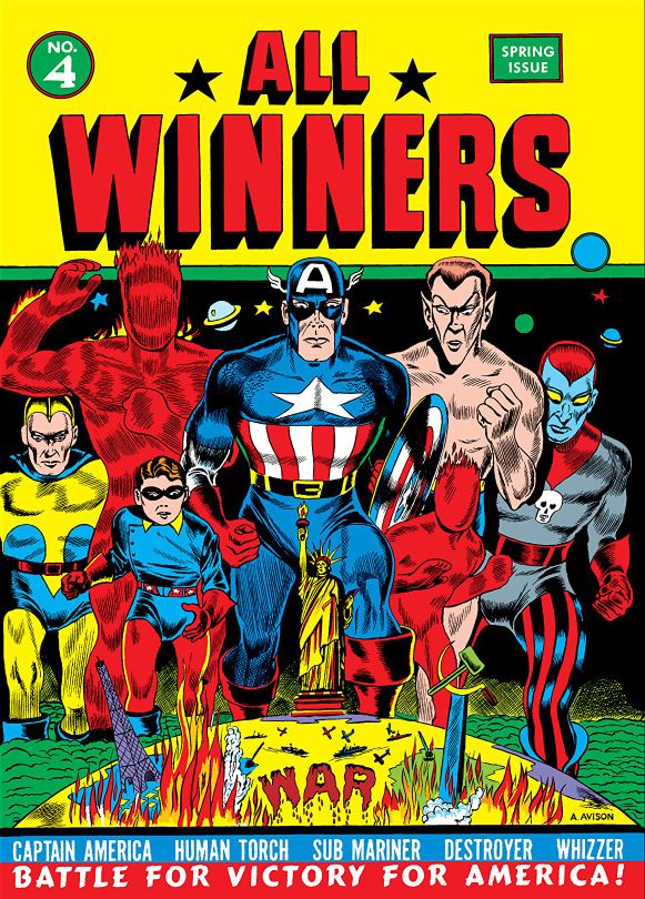 All- Winners #4 Cover with Captain America, Human, Torch, Sub-Mariner, Bucky, Whizzer, Destroyer
