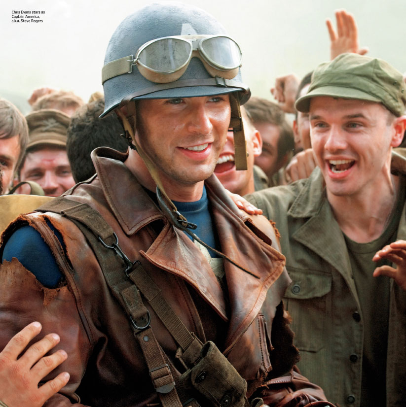  Actor Chris Evans as Captain America, being cheered by American troops in World War Two