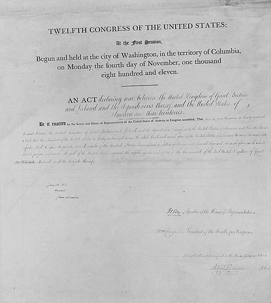 War of 1812 Declaration of War